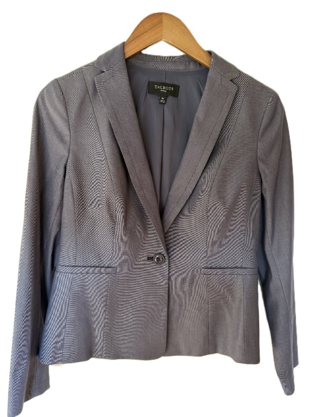 NWOT Talbots Petite Gray Cotton Stretch One-Button Blazer, Size 6P